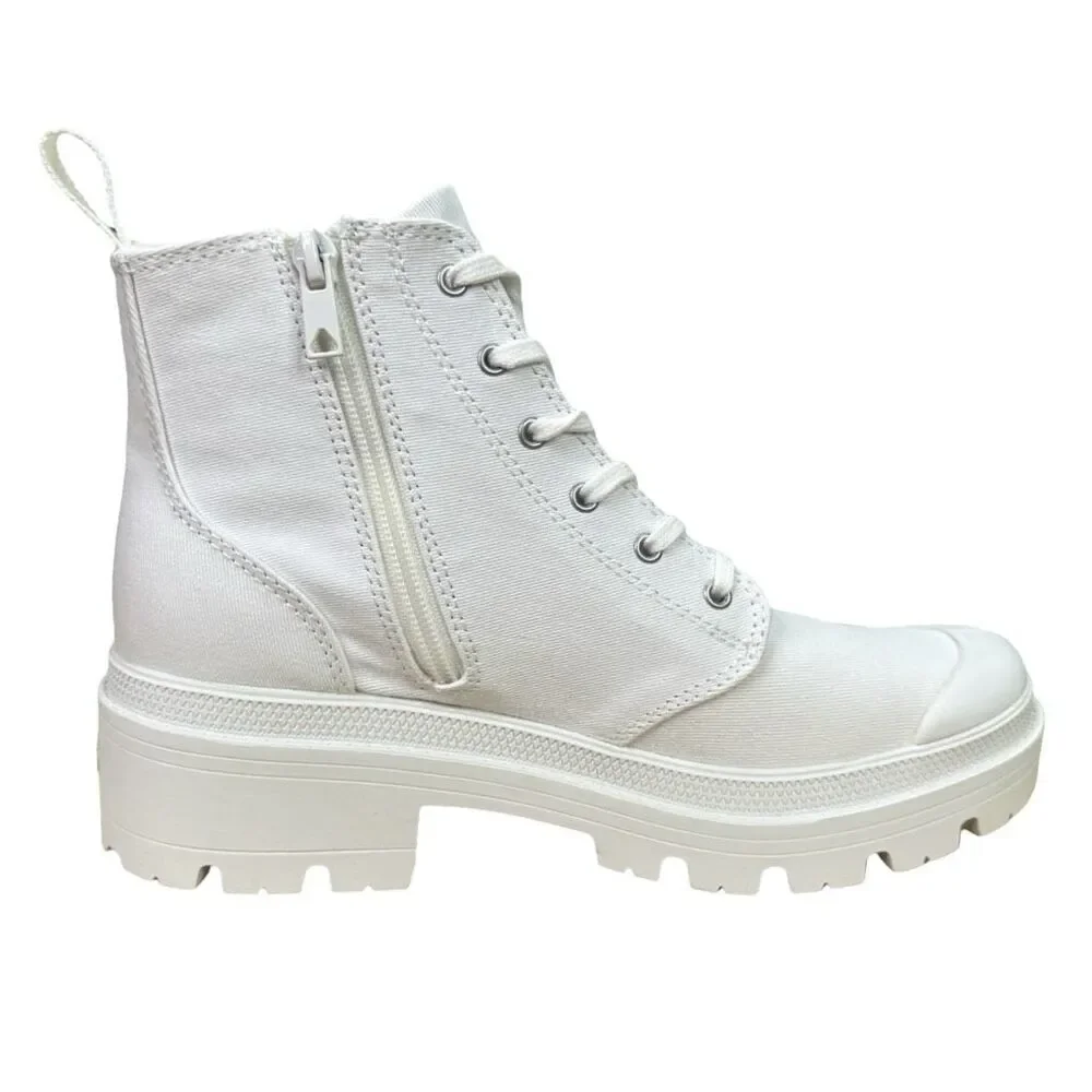 Palladium Pallabase Twill Round Toe Lace-Up Boots - Size 8 - Star White